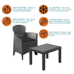 idooka Garden Furniture Set Table & Chairs 3 Piece Bistro Patio Outdoor Furniture & Leisure Rattan Style - thumbnail 3
