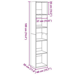 Berkfield Bookcase Concrete Grey 40X30X189 Cm Engineered Wood - thumbnail 9