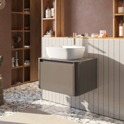 Plum&clay Mayfair Gloss Dark Grey Wall Hung Bathroom Vanity Unit With Black Slate Countertop (W)650mm (H)406mm - thumbnail 2