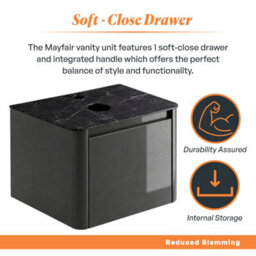 Plum&clay Mayfair Gloss Dark Grey Wall Hung Bathroom Vanity Unit With Black Slate Countertop (W)650mm (H)406mm - thumbnail 4