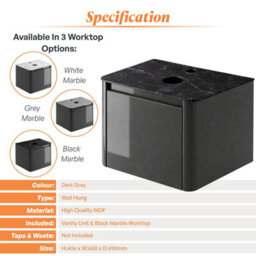 Plum&clay Mayfair Gloss Dark Grey Wall Hung Bathroom Vanity Unit With Black Slate Countertop (W)650mm (H)406mm - thumbnail 5
