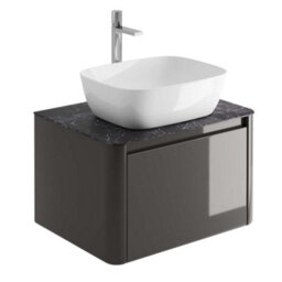 Plum&clay Mayfair Gloss Dark Grey Wall Hung Bathroom Vanity Unit With Black Slate Countertop (W)650mm (H)406mm