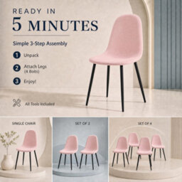 Bravich Ron Velvet Dining Chair - Pink, Set Of 4 - thumbnail 9