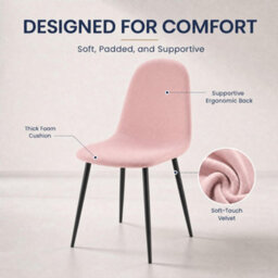 Bravich Ron Velvet Dining Chair - Pink, Set Of 4 - thumbnail 6