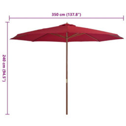 Walplus Garden Parasol With Wooden Pole 350 Cm Burgundy - thumbnail 4