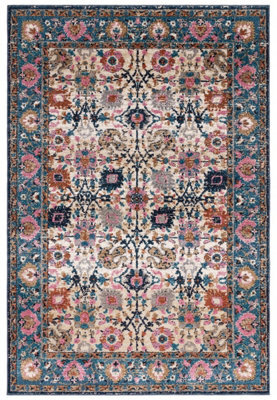 Traditional Pink Persian Bordered Floral Easy To Clean Rug For Dining Room-120Cm X 170Cm - image 1