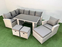 Fimous 10 Seater Wicker Rattan Corner Sofa Sets Outdoor Garden Furniture Sets With Lounge Sofa 3 Footstools Armchair Light Grey - thumbnail 1