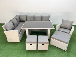 Fimous 10 Seater Wicker Rattan Corner Sofa Sets Outdoor Garden Furniture Sets With Lounge Sofa 3 Footstools Armchair Light Grey - thumbnail 2