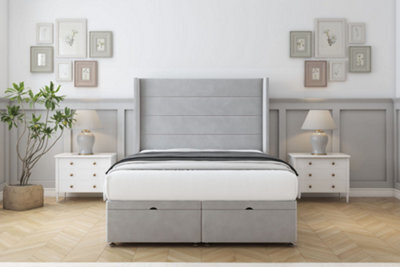 "Comfort Milano Silver Plush Ottoman Bed Base With 54"" Wingback Headboard 5' King" - image 1