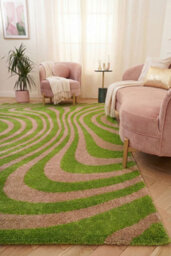 The Rugs Joli Green And Pink Striped Rug Soft Dense Pile Easy To Clean And Pet Friendly For Living Rooms And Bedrooms - thumbnail 4