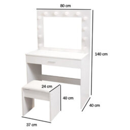 Alivio Dressing Table With Hollywood Led Lights Mirror, Vanity Makeup Table Set With Drawer & Stool, Bedroom Makeup Table (White) - thumbnail 3