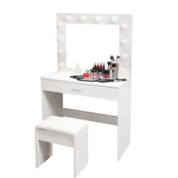 Alivio Dressing Table With Hollywood Led Lights Mirror, Vanity Makeup Table Set With Drawer & Stool, Bedroom Makeup Table (White) - thumbnail 2