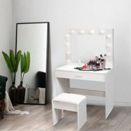 Alivio Dressing Table With Hollywood Led Lights Mirror, Vanity Makeup Table Set With Drawer & Stool, Bedroom Makeup Table (White) - thumbnail 8