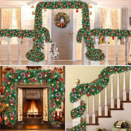 Amorly 9 Ft Prelit Artificial Christmas Garland, Battery Operated Led Green Pine Garland, Festive Xmas Mantle Garland For Home Decor - thumbnail 8