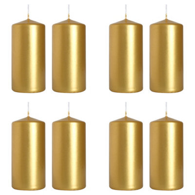 SolaDirect Pillar Candles, Pack Of 8, Unscented, Long Burning Time, 10 X 5 Cm / 4 X 2 In (Gold, Metallic) - image 1