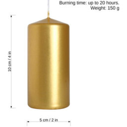 SolaDirect Pillar Candles, Pack Of 8, Unscented, Long Burning Time, 10 X 5 Cm / 4 X 2 In (Gold, Metallic) - thumbnail 3