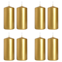 SolaDirect Pillar Candles, Pack Of 8, Unscented, Long Burning Time, 10 X 5 Cm / 4 X 2 In (Gold, Metallic) - thumbnail 1