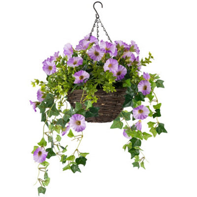 Christow Artificial Petunia Wicker Hanging Basket Uv Resistant Foliage Purple 25Cm - image 1