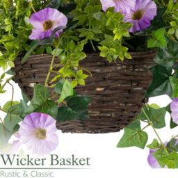 Christow Artificial Petunia Wicker Hanging Basket Uv Resistant Foliage Purple 25Cm - thumbnail 4