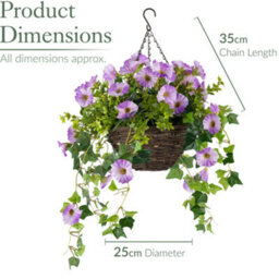 Christow Artificial Petunia Wicker Hanging Basket Uv Resistant Foliage Purple 25Cm - thumbnail 7