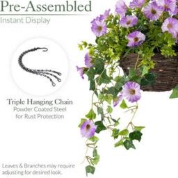 Christow Artificial Petunia Wicker Hanging Basket Uv Resistant Foliage Purple 25Cm - thumbnail 6