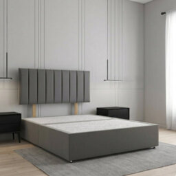 REGIONAL FURNISHINGS Luxury Divan Bed Plush Velvet In Grey With 24Inch Panel Headboard & No Mattress No Drawers Small Double King Super King 3Ft