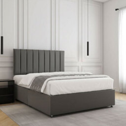 REGIONAL FURNISHINGS Luxury Divan Bed Plush Velvet In Grey With 24Inch Panel Headboard & No Mattress No Drawers Small Double King Super King 3Ft - thumbnail 2