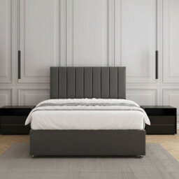 REGIONAL FURNISHINGS Luxury Divan Bed Plush Velvet In Grey With 24Inch Panel Headboard & No Mattress No Drawers Small Double King Super King 3Ft - thumbnail 3