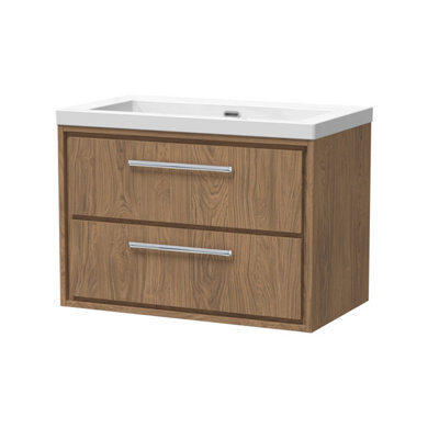 Hudson Reed Lille Wall Hung Two Drawer Contemporary Vanity Unit With Basin In Antique Oak, 813 X 462mm - image 1