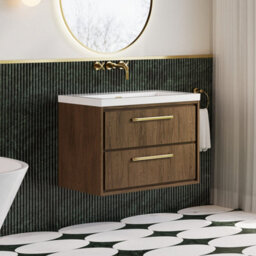Hudson Reed Lille Wall Hung Two Drawer Contemporary Vanity Unit With Basin In Antique Oak, 813 X 462mm - thumbnail 4