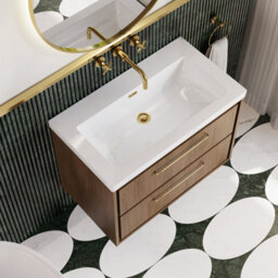 Hudson Reed Lille Wall Hung Two Drawer Contemporary Vanity Unit With Basin In Antique Oak, 813 X 462mm - thumbnail 3