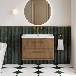 Hudson Reed Lille Wall Hung Two Drawer Contemporary Vanity Unit With Basin In Antique Oak, 813 X 462mm - thumbnail 2