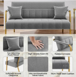 Velvet Fabric Loveseat Stylish Sofa Futon Luxury Couch Settee With Deep Cushion - thumbnail 4