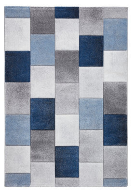 Grey/blue Rug, Easy To Clean Rug, Geometric Modern Rug, Stylish Rug For Bedroom, Livingroom & Diningroom-120Cm X 170Cm - image 1