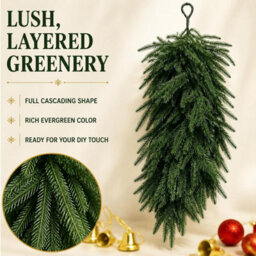 CLEFFNS 2Pcs Christmas Teardrop Swag, Christmas Pine Needles Front Door Wreath,bow Bells Christmas Pine Needles Front Door Wreath - thumbnail 4