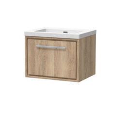 Hudson Reed Lille Wall Hung Single Drawer Contemporary Vanity Unit With Basin In Bleached Oak, 613 X 462mm - thumbnail 1