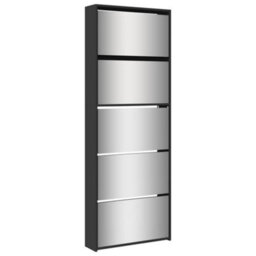 Vidaxl Shoe Cabinet With Mirror 5-Layer Black 63X17X169.5 Cm - thumbnail 2