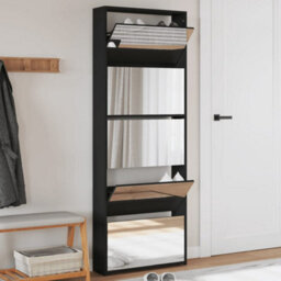 Vidaxl Shoe Cabinet With Mirror 5-Layer Black 63X17X169.5 Cm - thumbnail 1