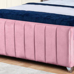 UKBEDFURNITURE Milano Pink Plush Valvet Upholstered Bed Frame - Slatted Base With 10 Inch Orthopedic Mattress - 48 Inch Headboard - thumbnail 3