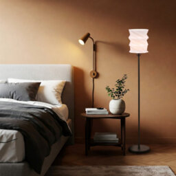 Happy Homewares Modern Unique Matte Black Floor Lamp With Foldable White Geometric Shade - thumbnail 6