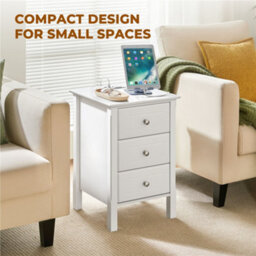 Yaheetech White Modern 3 Drawer End Table With Charging Station - thumbnail 6