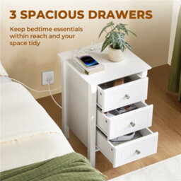 Yaheetech White Modern 3 Drawer End Table With Charging Station - thumbnail 4