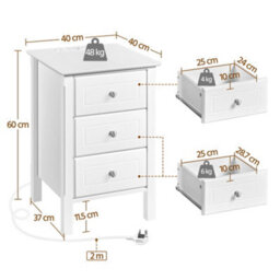 Yaheetech White Modern 3 Drawer End Table With Charging Station - thumbnail 3