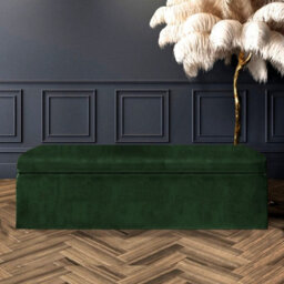 90Cm Large Plain Safar Storage Ottoman Box, Forest Green Plush Velvet Upholstered Deep Storage Ottoman End Of Bed Bench - thumbnail 1