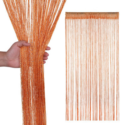 Neel Blue String Curtains Glitter Fringe Panel Fly Screen Doorway Tassel Curatin, 200Cm X 90Cm - Orange - image 1