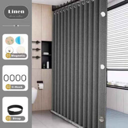 Waterproof Folding Shower Curtain With Magnets For Walk-In Bathrooms - thumbnail 3