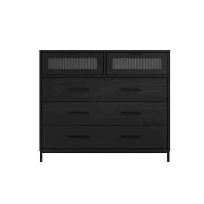LPD Edison Matte Black Chest - Industrial Style With Reeded Glass & Metal Frame - image 1
