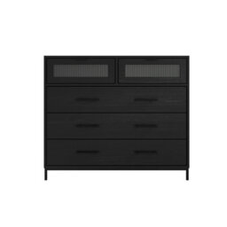 LPD Edison Matte Black Chest - Industrial Style With Reeded Glass & Metal Frame
