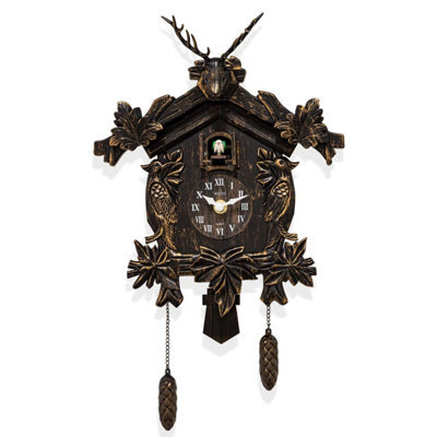 Acctim Cuckoo Clock With Lindau Stag Design, Black Forest Style Wall Clock, Antique Bronze Effect Living Room Clock, Ornate Design - image 1
