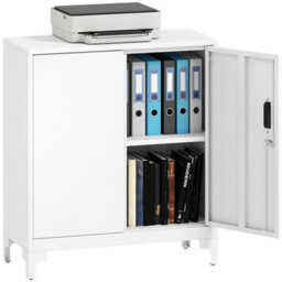 Homcom Lockable Metal Filing Cabinet, 2-Tier Storage Cupboard, White - thumbnail 2